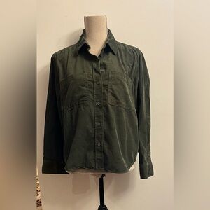 H&M Women’s Corduroy Shirt Green Button Down Long Sleeve Small